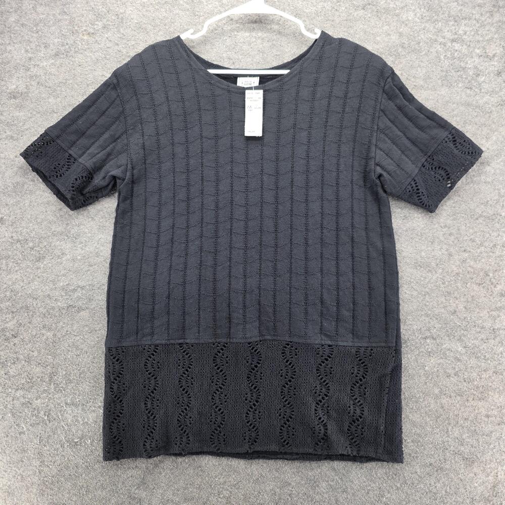 David Wayne Shirt Womens Medium Lace Crochet Trim Short Sleeve Made USA